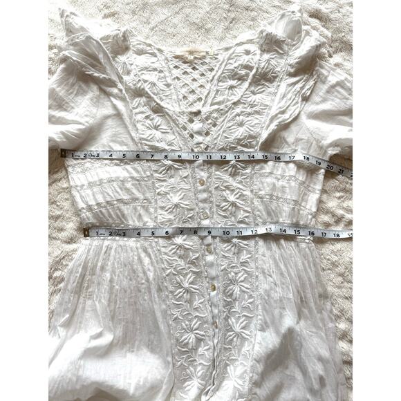 LoveShackFancy White Eyelet Cotton Embroidered Button-Up Maxi Praire Dress LARGE - Picture 14 of 15